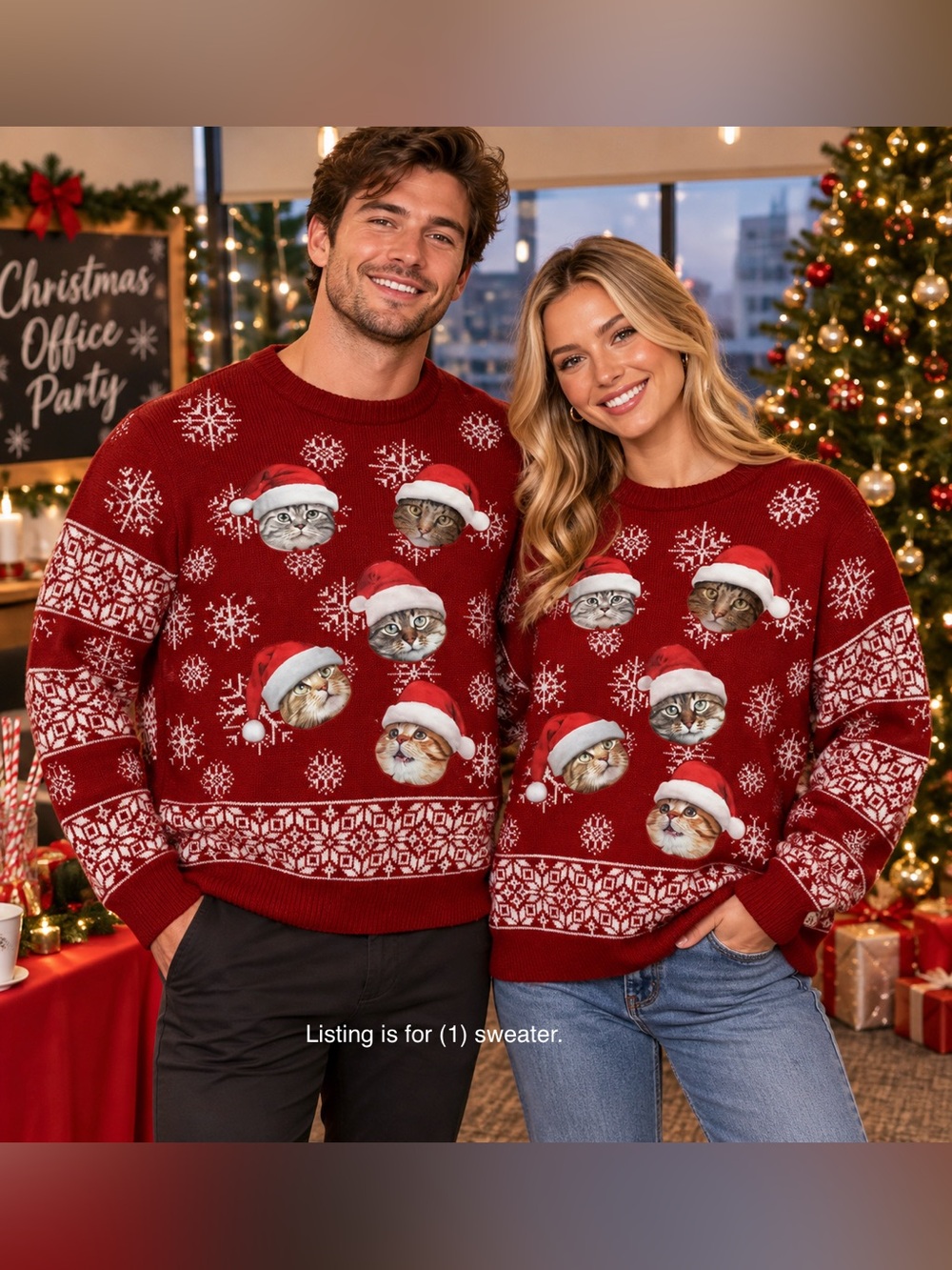 Unisex Party Sweater Dec. 25th Christmas Cats Fair Isle Ugly Sweater Size M